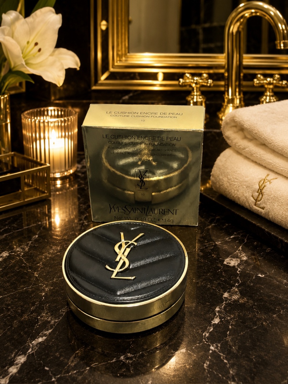 Yves Saint Laurent Black & Gold Cushion Compact Foundation,NIB
